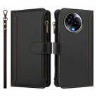 For Realme 11 5G Global / 11X 5G Magnetic Closure 9 Card Slots Zipper Leather Case with Hand Strap(Black) - 2