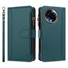 For Realme 11 5G Global / 11X 5G Magnetic Closure 9 Card Slots Zipper Leather Case with Hand Strap(Dark Green) - 2