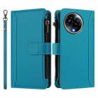 For Realme 11 5G Global / 11X 5G Magnetic Closure 9 Card Slots Zipper Leather Case with Hand Strap(Turquoise) - 2