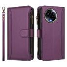 For Realme 11 5G Global / 11X 5G Magnetic Closure 9 Card Slots Zipper Leather Case with Hand Strap(Purple) - 2