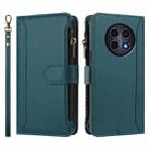 For Realme 12 5G Global / 12X 5G Global Magnetic Closure 9 Card Slots Zipper Leather Case with Hand Strap(Dark Green) - 2