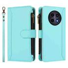For Realme 12 5G Global / 12X 5G Global Magnetic Closure 9 Card Slots Zipper Leather Case with Hand Strap(Mint Green) - 2