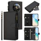 For Realme 13 4G Global / P1 5G Global Magnetic Closure 9 Card Slots Zipper Leather Case with Hand Strap(Black) - 1