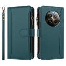 For Realme 13 4G Global / P1 5G Global Magnetic Closure 9 Card Slots Zipper Leather Case with Hand Strap(Dark Green) - 2