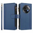 For Realme 13+ 5G Global Magnetic Closure 9 Card Slots Zipper Leather Case with Hand Strap(Dark Blue) - 2