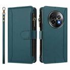 For Realme 13+ 5G Global Magnetic Closure 9 Card Slots Zipper Leather Case with Hand Strap(Dark Green) - 2