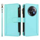 For Realme 13+ 5G Global Magnetic Closure 9 Card Slots Zipper Leather Case with Hand Strap(Mint Green) - 2
