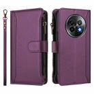 For Realme 13+ 5G Global Magnetic Closure 9 Card Slots Zipper Leather Case with Hand Strap(Purple) - 2