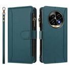 For Realme 13 Pro 5G Global Magnetic Closure 9 Card Slots Zipper Leather Case with Hand Strap(Dark Green) - 2