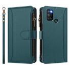 For Realme C17 / 7i Magnetic Closure 9 Card Slots Zipper Leather Case with Hand Strap(Dark Green) - 2