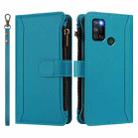 For Realme C17 / 7i Magnetic Closure 9 Card Slots Zipper Leather Case with Hand Strap(Turquoise) - 2