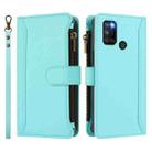 For Realme C17 / 7i Magnetic Closure 9 Card Slots Zipper Leather Case with Hand Strap(Mint Green) - 2