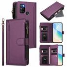 For Realme C17 / 7i Magnetic Closure 9 Card Slots Zipper Leather Case with Hand Strap(Purple) - 1