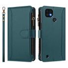 For Realme C20 / C11 2021 / C21 Magnetic Closure 9 Card Slots Zipper Leather Case with Hand Strap(Dark Green) - 2