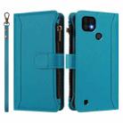 For Realme C20 / C11 2021 / C21 Magnetic Closure 9 Card Slots Zipper Leather Case with Hand Strap(Turquoise) - 2