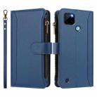For Realme C21Y Magnetic Closure 9 Card Slots Zipper Leather Case with Hand Strap(Dark Blue) - 2