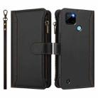 For Realme C21Y Magnetic Closure 9 Card Slots Zipper Leather Case with Hand Strap(Black) - 2
