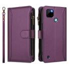 For Realme C21Y Magnetic Closure 9 Card Slots Zipper Leather Case with Hand Strap(Purple) - 2