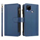 For Realme C25 / C15 / C12 / C25S Magnetic Closure 9 Card Slots Zipper Leather Case with Hand Strap(Dark Blue) - 2