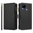 For Realme C25 / C15 / C12 / C25S Magnetic Closure 9 Card Slots Zipper Leather Case with Hand Strap(Black) - 2