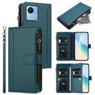 For Realme C30 4G / Narzo 50i Prime / C30S Magnetic Closure 9 Card Slots Zipper Leather Case with Hand Strap(Dark Green) - 1
