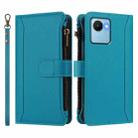 For Realme C30 4G / Narzo 50i Prime / C30S Magnetic Closure 9 Card Slots Zipper Leather Case with Hand Strap(Turquoise) - 2