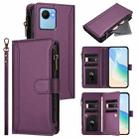 For Realme C30 4G / Narzo 50i Prime / C30S Magnetic Closure 9 Card Slots Zipper Leather Case with Hand Strap(Purple) - 1