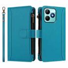 For Realme C53 4G Global / C51 4G Magnetic Closure 9 Card Slots Zipper Leather Case with Hand Strap(Turquoise) - 2