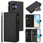For Realme C55 4G Global / Narzo N55 Magnetic Closure 9 Card Slots Zipper Leather Case with Hand Strap(Black) - 1