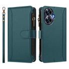 For Realme C55 4G Global / Narzo N55 Magnetic Closure 9 Card Slots Zipper Leather Case with Hand Strap(Dark Green) - 2