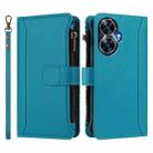 For Realme C55 4G Global / Narzo N55 Magnetic Closure 9 Card Slots Zipper Leather Case with Hand Strap(Turquoise) - 2