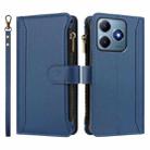 For Realme C63 4G Global / Narzo N63 4G Magnetic Closure 9 Card Slots Zipper Leather Case with Hand Strap(Dark Blue) - 2