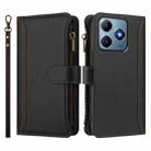 For Realme C63 4G Global / Narzo N63 4G Magnetic Closure 9 Card Slots Zipper Leather Case with Hand Strap(Black) - 2