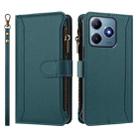For Realme C63 4G Global / Narzo N63 4G Magnetic Closure 9 Card Slots Zipper Leather Case with Hand Strap(Dark Green) - 2