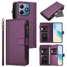 For Realme C63 4G Global / Narzo N63 4G Magnetic Closure 9 Card Slots Zipper Leather Case with Hand Strap(Purple) - 1