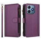For Realme C63 4G Global / Narzo N63 4G Magnetic Closure 9 Card Slots Zipper Leather Case with Hand Strap(Purple) - 2