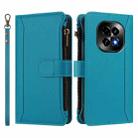 For Realme C63 5G Global Magnetic Closure 9 Card Slots Zipper Leather Case with Hand Strap(Turquoise) - 2