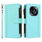 For Realme C63 5G Global Magnetic Closure 9 Card Slots Zipper Leather Case with Hand Strap(Mint Green) - 2