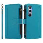For Realme C65 4G Global Magnetic Closure 9 Card Slots Zipper Leather Case with Hand Strap(Turquoise) - 2