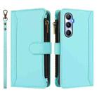 For Realme C65 4G Global Magnetic Closure 9 Card Slots Zipper Leather Case with Hand Strap(Mint Green) - 2