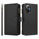 For Realme C67 4G Global / 12 Lite 4G Global Magnetic Closure 9 Card Slots Zipper Leather Case with Hand Strap(Black) - 2