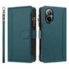 For Realme C67 4G Global / 12 Lite 4G Global Magnetic Closure 9 Card Slots Zipper Leather Case with Hand Strap(Dark Green) - 2