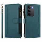 For Realme C75 4G Global / 14x 5G Global Magnetic Closure 9 Card Slots Zipper Leather Case with Hand Strap(Dark Green) - 2