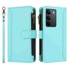 For Realme C75 4G Global / 14x 5G Global Magnetic Closure 9 Card Slots Zipper Leather Case with Hand Strap(Mint Green) - 2