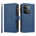 For Realme GT 6 5G Global / GT 6T 5G Global Magnetic Closure 9 Card Slots Zipper Leather Case with Hand Strap(Dark Blue) - 2