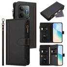 For Realme GT 6 5G Global / GT 6T 5G Global Magnetic Closure 9 Card Slots Zipper Leather Case with Hand Strap(Black) - 1