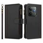 For Realme GT 6 5G Global / GT 6T 5G Global Magnetic Closure 9 Card Slots Zipper Leather Case with Hand Strap(Black) - 2