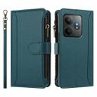 For Realme GT 6 5G Global / GT 6T 5G Global Magnetic Closure 9 Card Slots Zipper Leather Case with Hand Strap(Dark Green) - 2
