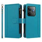 For Realme GT 6 5G Global / GT 6T 5G Global Magnetic Closure 9 Card Slots Zipper Leather Case with Hand Strap(Turquoise) - 2