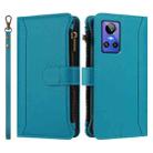 For Realme GT Neo3 Magnetic Closure 9 Card Slots Zipper Leather Case with Hand Strap(Turquoise) - 2
